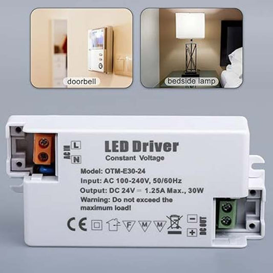24V LED Driver 30W Power Supply - 1.25A AC to DC Transformer, Constant Voltage Switching PSU Adapter for LED Light Strips, MR11 GU5.3 LED Bulbs, Low Voltage LED Transformers
