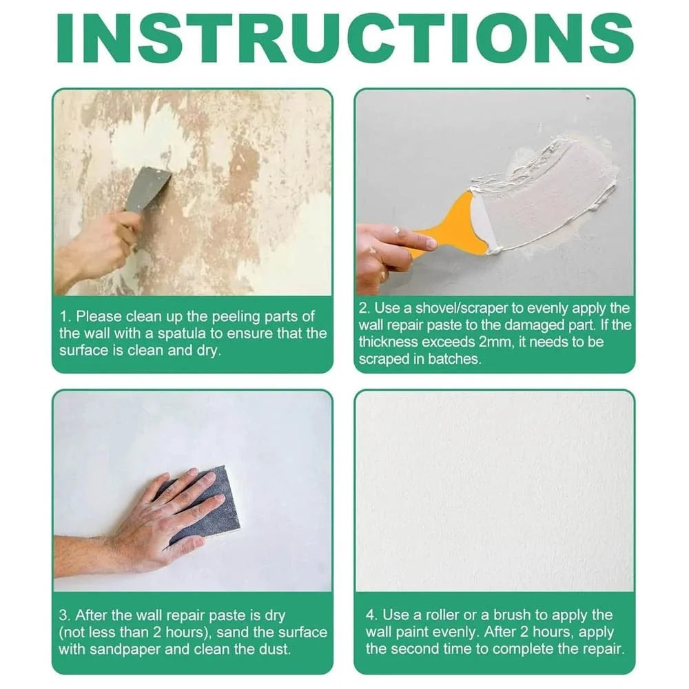 Kit de réparation murale 100g – Pâte de réparation murale à séchage rapide pour fissures, trous et rayures avec racloir