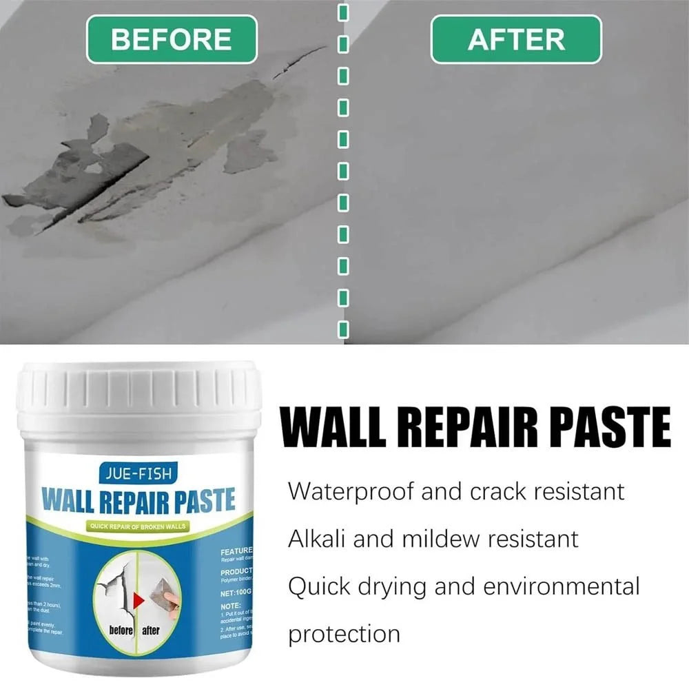 Kit de réparation murale 100g – Pâte de réparation murale à séchage rapide pour fissures, trous et rayures avec racloir
