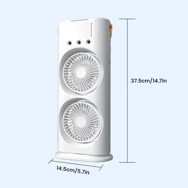 Double Head Rechargeable Spray Fan – Portable USB Cooling Fan with Dual Fans, Mist Spray, Remote Control & LED Light