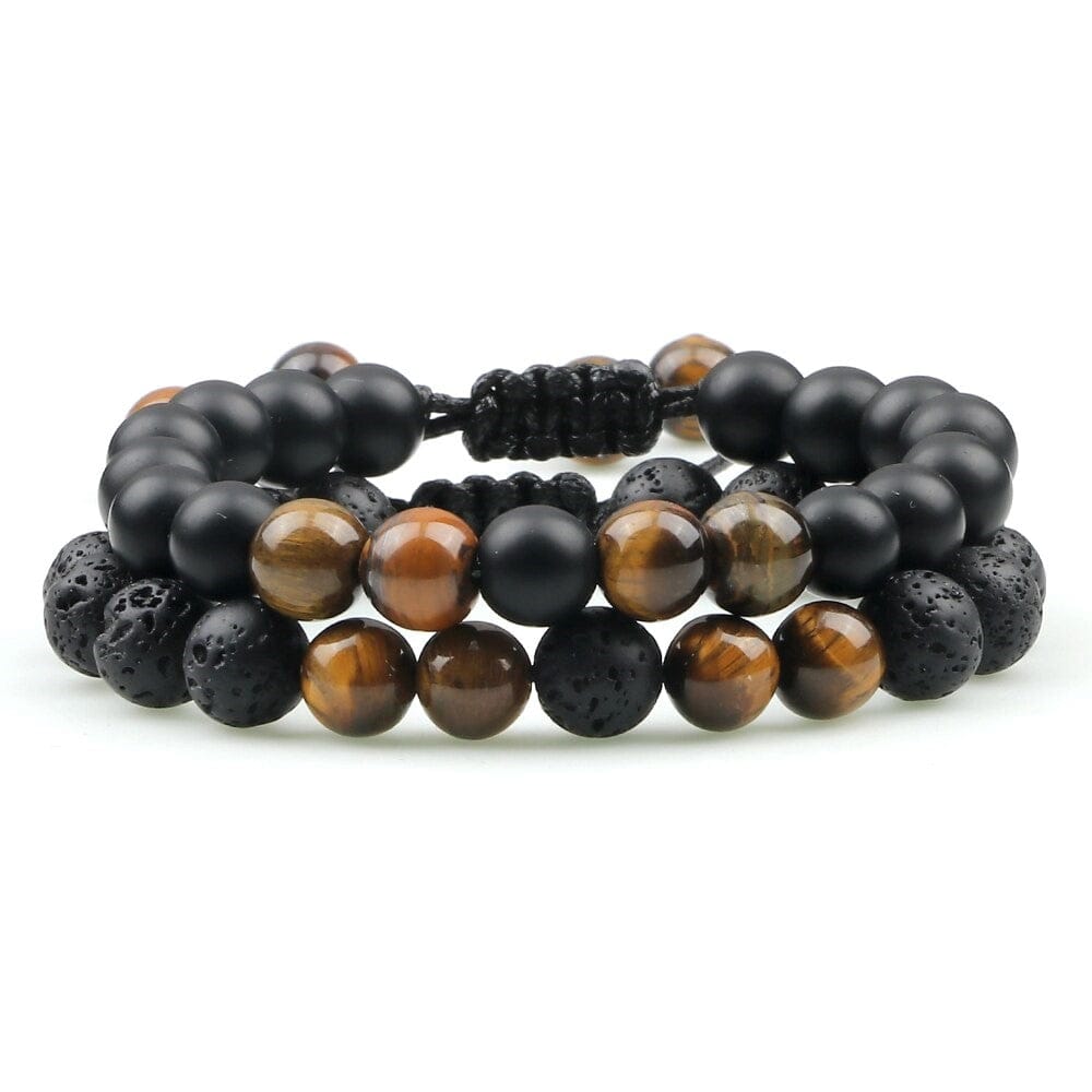2Pcs Adjustable Braided Natural Stone Beads Bracelets Bangles For Couples Women Men Tiger Eye Lava Bracelet 12 2