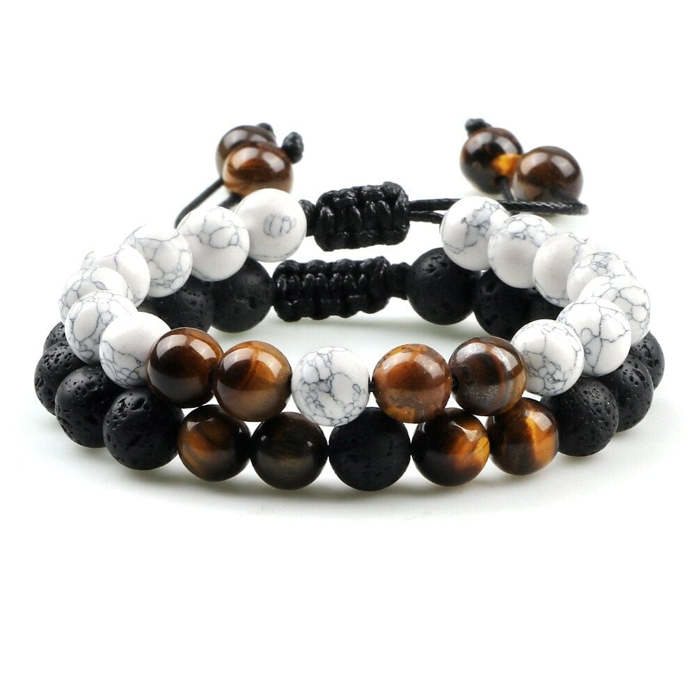 2Pcs Adjustable Braided Natural Stone Beads Bracelets Bangles For Couples Women Men Tiger Eye Lava Bracelet 2 1