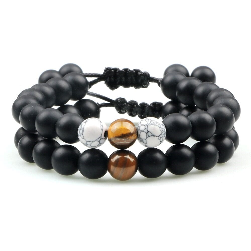 2Pcs Adjustable Braided Natural Stone Beads Bracelets Bangles For Couples Women Men Tiger Eye Lava Bracelet 4 2