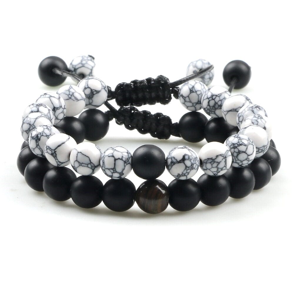 2Pcs Adjustable Braided Natural Stone Beads Bracelets Bangles For Couples Women Men Tiger Eye Lava Bracelet 6 1