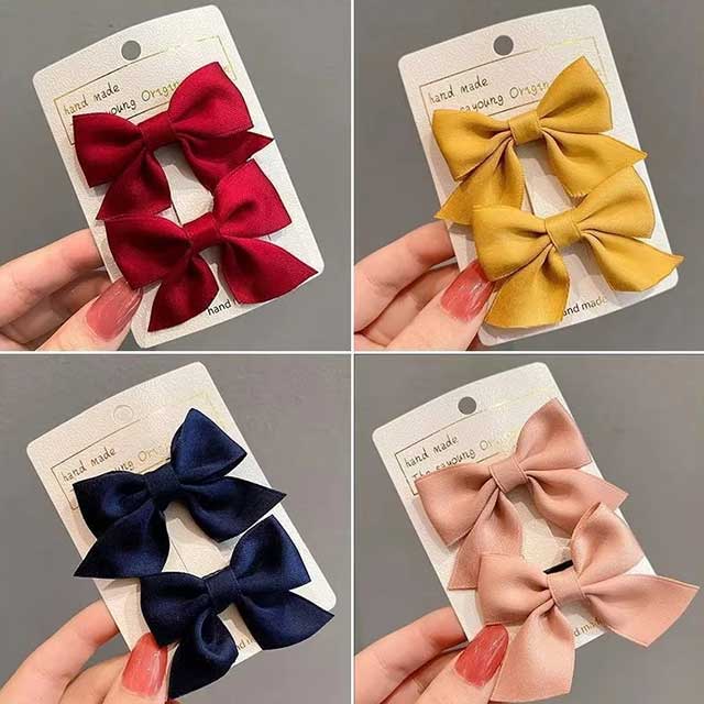 2Pcs Bow Flower Hair Clips – Elegant Korean Style Hairpins for Girls & Women | Cute Hair Accessories Set