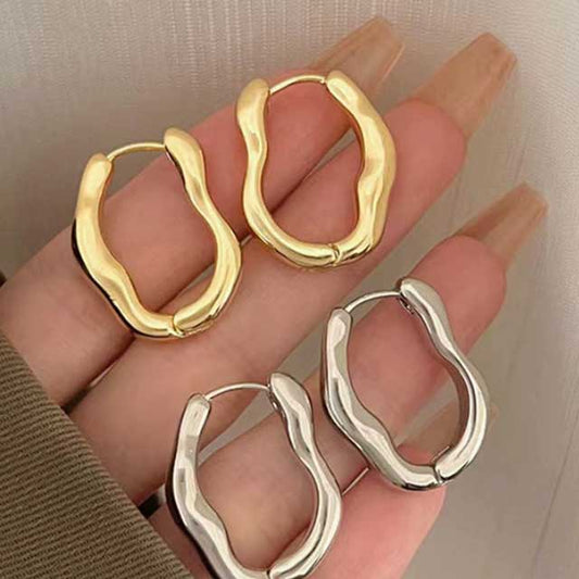 2Pcs Stainless Steel Hoop Earrings for Women – Smooth Metal Luxury Jewelry | Elegant Daily Wear for Girls