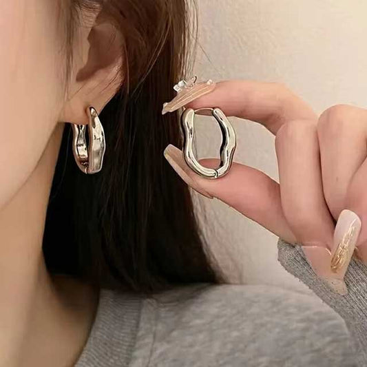 2Pcs Stainless Steel Hoop Earrings for Women – Smooth Metal Luxury Jewelry | Elegant Daily Wear for Girls