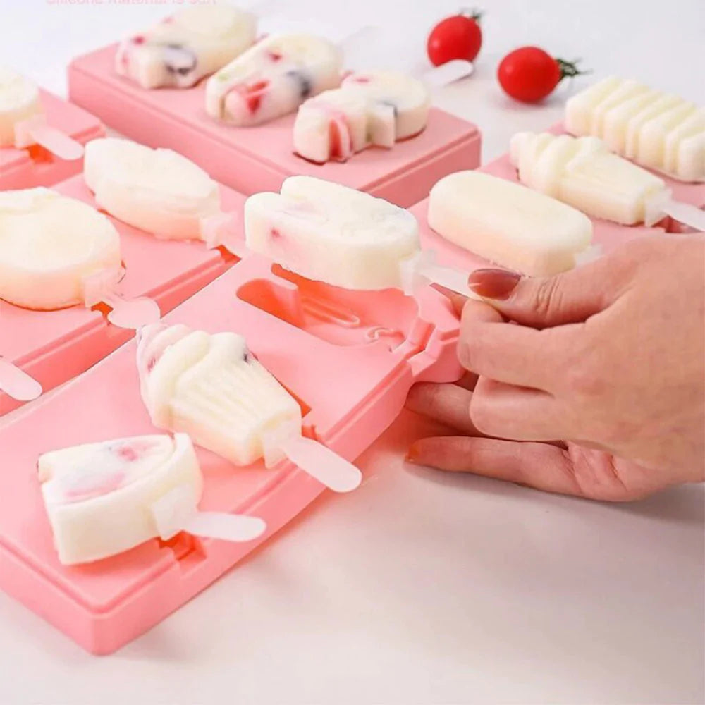 Moule à glace en silicone avec couvercle et bâtonnets – Machine à sucettes glacées DIY pour enfants et friandises glacées maison