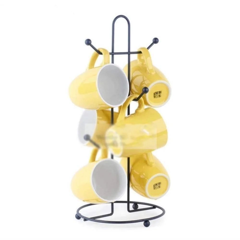 Support de tasses en fer forgé – Organisateur de 6 tasses à thé et café pour plan de travail de cuisine
