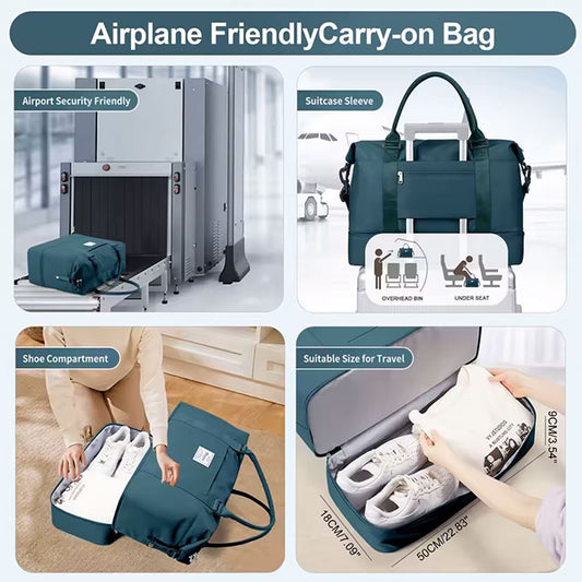 2pc Foldable Travel Duffel Bag Set – Carry-On Weekender Tote with Cosmetic Bag, Lightweight Gym & Yoga Bag for Women & Men