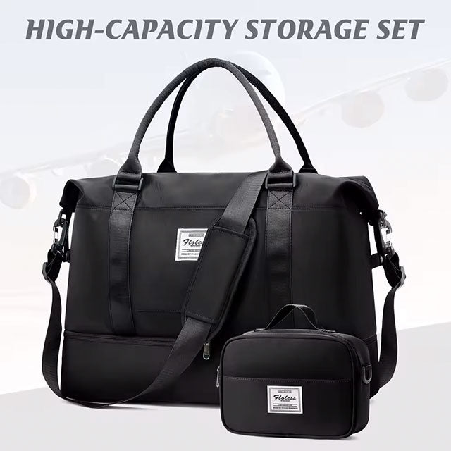 2pc Foldable Travel Duffel Bag Set – Carry-On Weekender Tote with Cosmetic Bag, Lightweight Gym & Yoga Bag for Women & Men