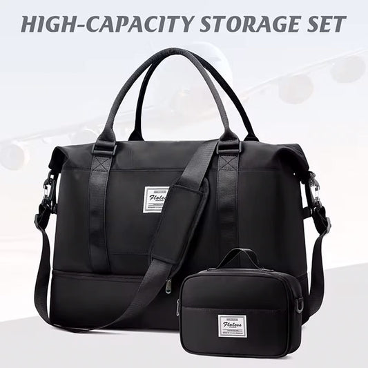 2pc Foldable Travel Duffel Bag Set – Carry-On Weekender Tote with Cosmetic Bag, Lightweight Gym & Yoga Bag for Women & Men