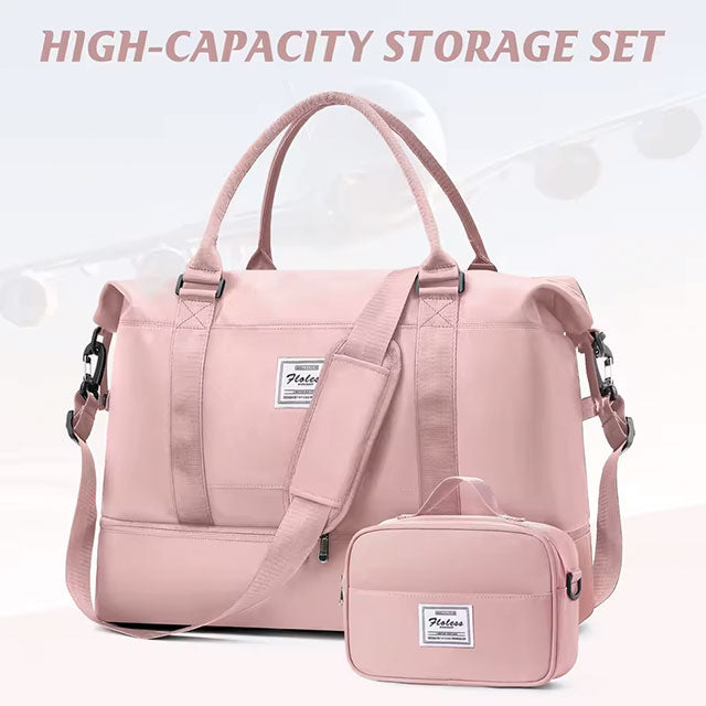 2pc Foldable Travel Duffel Bag Set – Carry-On Weekender Tote with Cosmetic Bag, Lightweight Gym & Yoga Bag for Women & Men