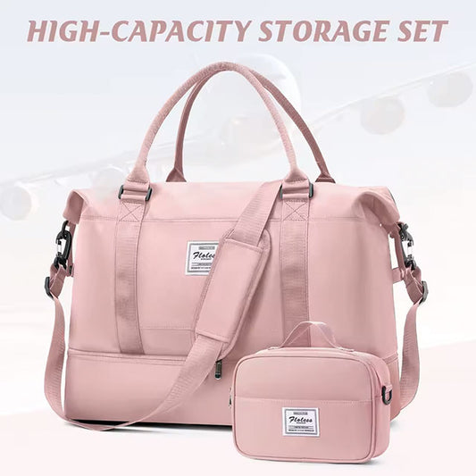 2pc Foldable Travel Duffel Bag Set – Carry-On Weekender Tote with Cosmetic Bag, Lightweight Gym & Yoga Bag for Women & Men