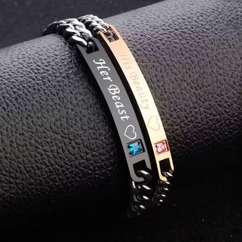 2pcs set Couple Bracelet Stainless Steel Beauty & Beast (EGBT347)