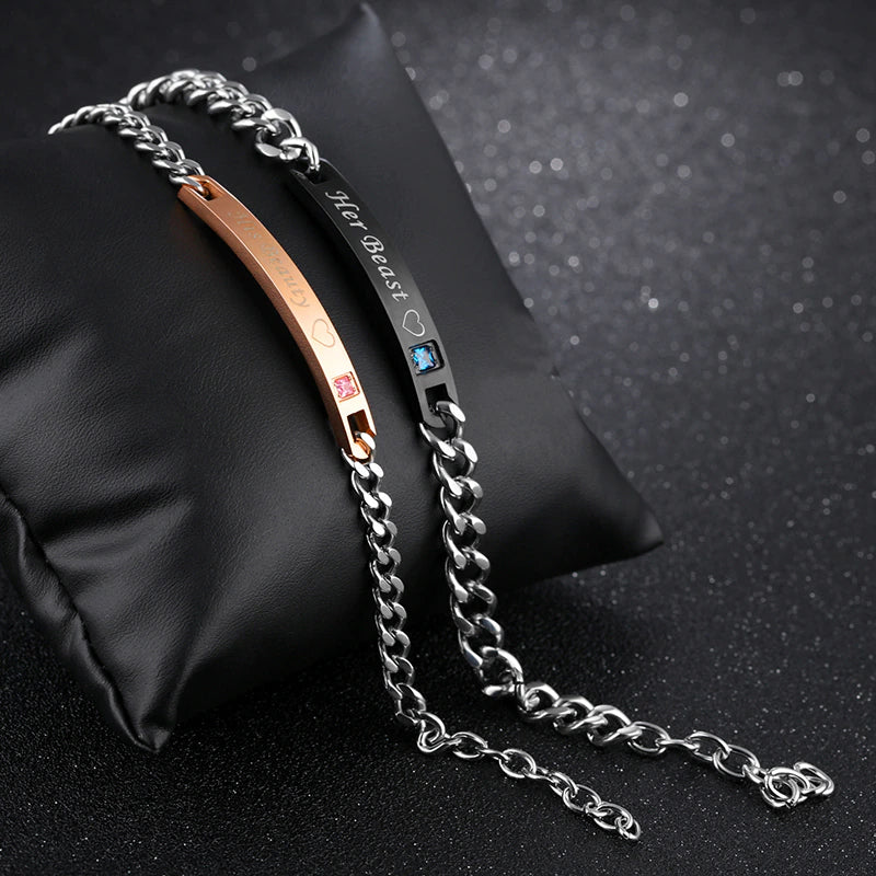 Ensemble de 2 bracelets pour couple en acier inoxydable La Belle et la Bête (EGBT347)
