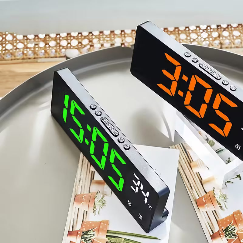 Voice Control Digital Alarm Clock – Temperature Display, Dual Alarm, Snooze, Night Mode, 12/24H LED Desk Clock