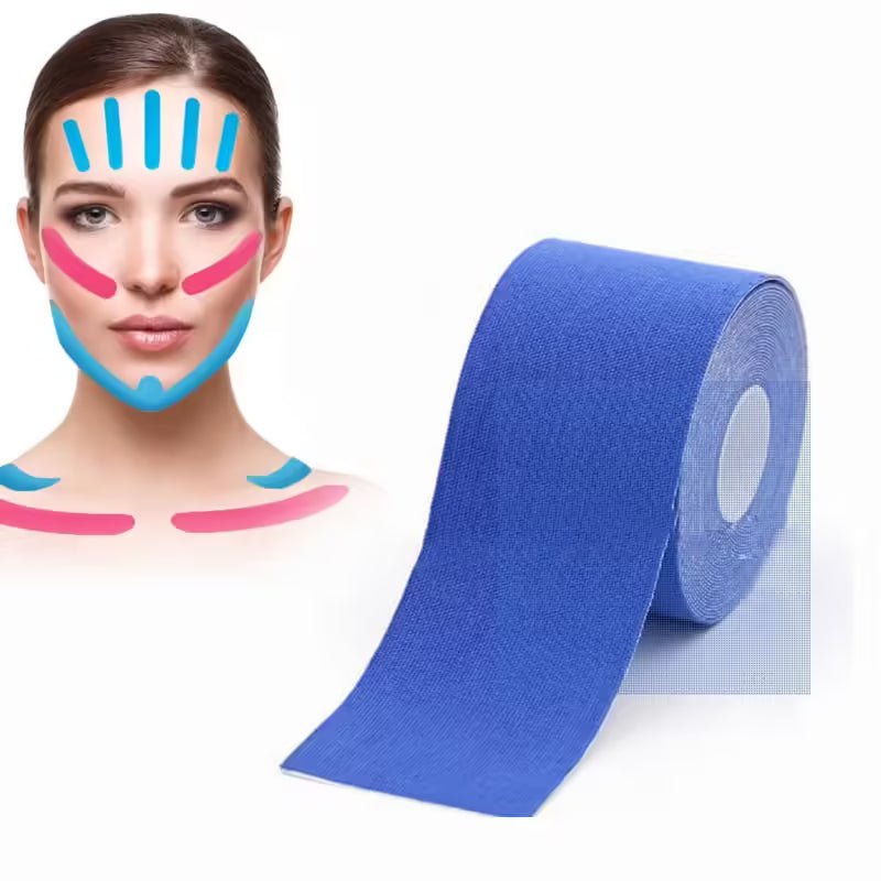 Bande de kinésiologie 2,5 cm x 5 m pour le visage, le cou et les yeux - Effet liftant et anti-rides - Outil de soin du visage 