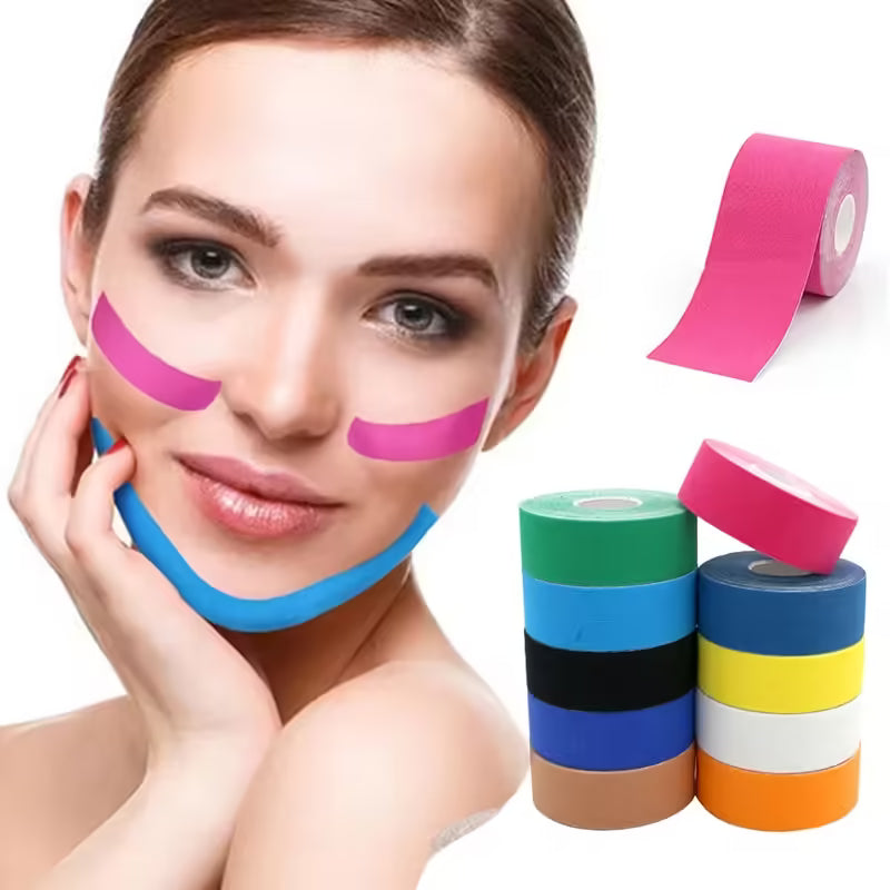 Bande de kinésiologie 2,5 cm x 5 m pour le visage, le cou et les yeux - Effet liftant et anti-rides - Outil de soin du visage 