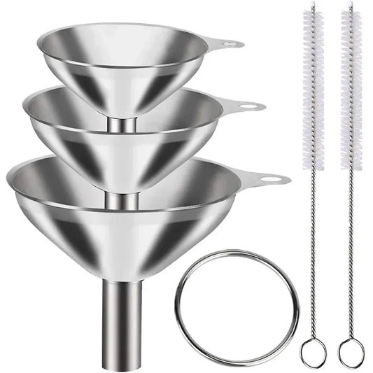 3 Piece Stainless Steel Kitchen Funnel Set – Food-Grade Metal Funnels for Filling Bottles – Mini Funnels for Essential Oils, Spices, and Liquids
