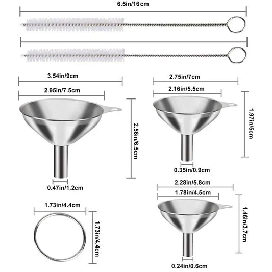 3 Piece Stainless Steel Kitchen Funnel Set – Food-Grade Metal Funnels for Filling Bottles – Mini Funnels for Essential Oils, Spices, and Liquids