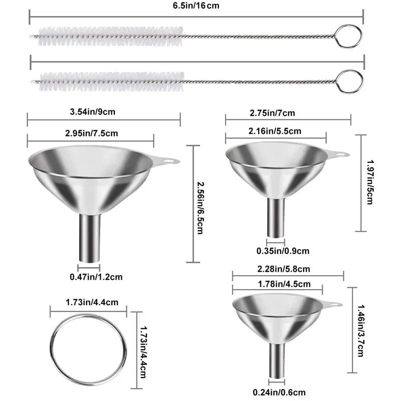 Ensemble de 3 entonnoirs de cuisine en acier inoxydable – Entonnoirs en métal de qualité alimentaire pour remplir les bouteilles – Mini entonnoirs pour les huiles essentielles, les épices et les liquides