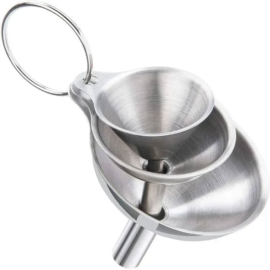 3 Piece Stainless Steel Kitchen Funnel Set – Food-Grade Metal Funnels for Filling Bottles – Mini Funnels for Essential Oils, Spices, and Liquids