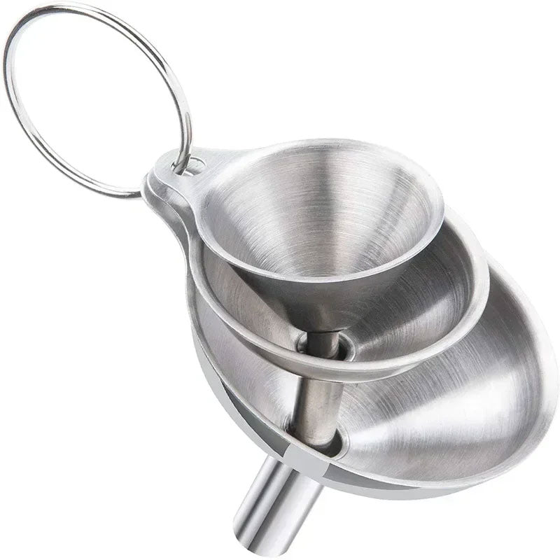Ensemble de 3 entonnoirs de cuisine en acier inoxydable – Entonnoirs en métal de qualité alimentaire pour remplir les bouteilles – Mini entonnoirs pour les huiles essentielles, les épices et les liquides