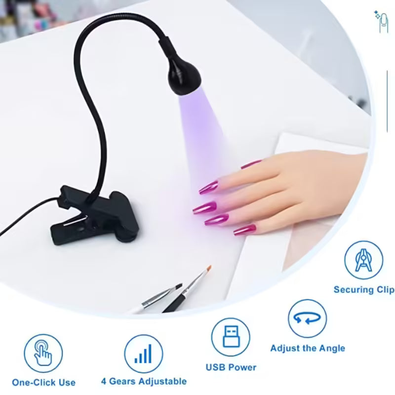 Effortless Gel Nail Drying Anywhere: Clip-On LED UV Nail Lamp - Portable Mini USB Nail Dryer for Manicure Salon Results