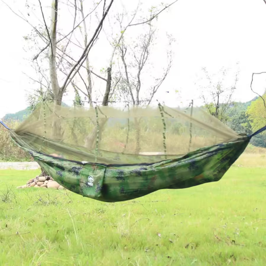 2 Person Camping Hammock with Mosquito Net - Strength Parachute Fabric Sleep Swing, Portable Outdoor Furniture Bed