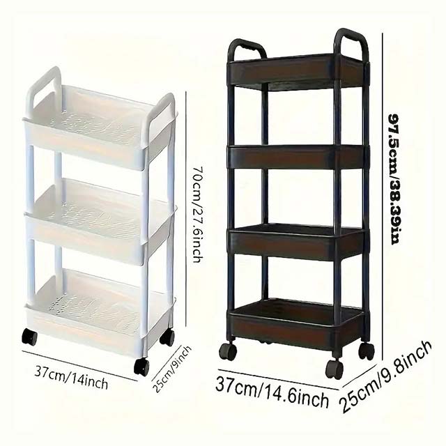 3-Layer Trolley Rack with Wheels - Multi-Purpose Storage Cart for Kitchen, Living Room, Bedroom & Bedside Organization