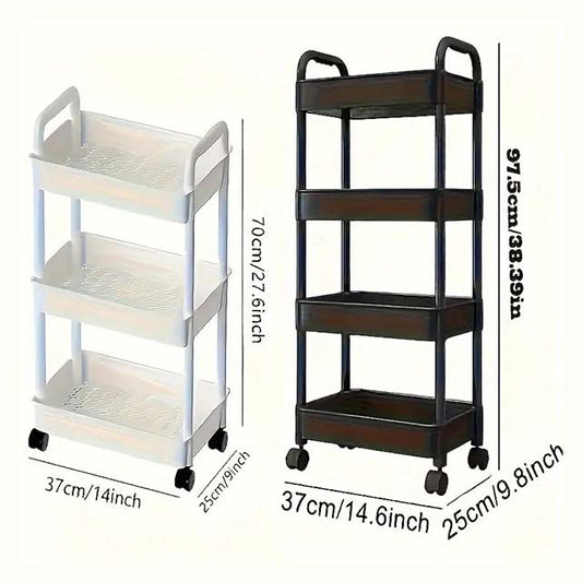 3-Layer Trolley Rack with Wheels - Multi-Purpose Storage Cart for Kitchen, Living Room, Bedroom & Bedside Organization