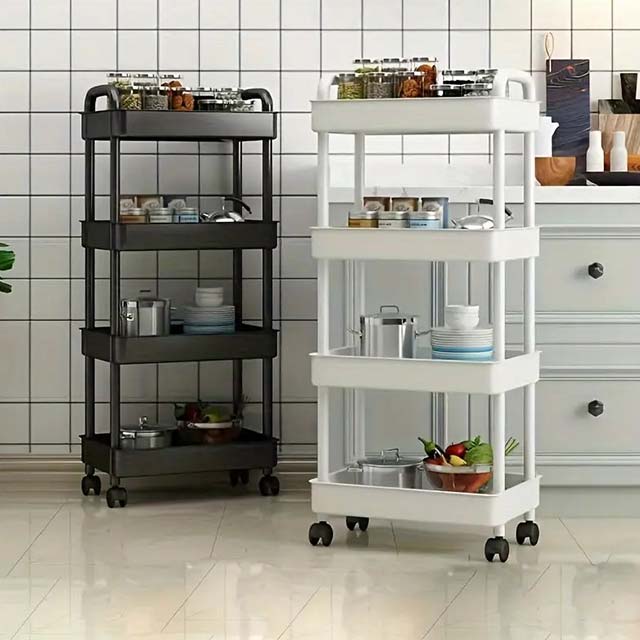 3-Layer Trolley Rack with Wheels - Multi-Purpose Storage Cart for Kitchen, Living Room, Bedroom & Bedside Organization