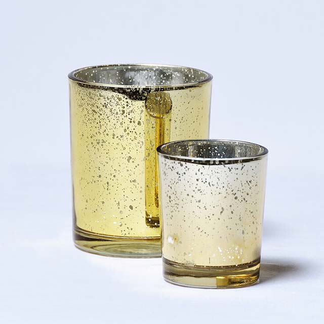 3-Piece Golden Speckled Mercury Glass Votive Candle Holders Set – Large, Medium &amp; Small Elegant Candle Rings