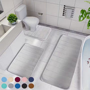 Memory Foam Bath Mat Set – Ultra-Soft & Thick Non-Slip Bathroom Rugs – Quick-Drying Machine-Washable Polyester Mats Including U-Shaped Toilet Rug and Extra-Long Runner