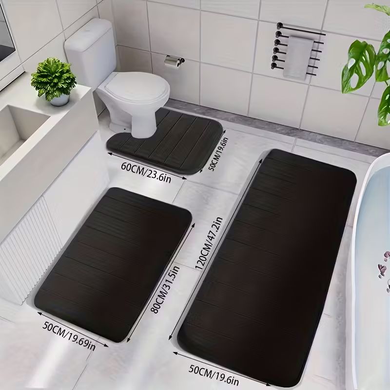 Ensemble de tapis de bain en mousse à mémoire de forme – Tapis de salle de bain antidérapants ultra doux et épais – Tapis en polyester à séchage rapide lavables en machine, comprenant un tapis de toilette en forme de U et un tapis de couloir extra-long