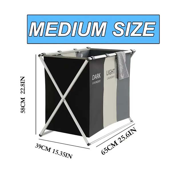 3-Section Foldable Laundry Sorter Basket - Metal & PVC with Waterproof Oxford Bags, Aluminum Frame for Home & Dormitory Clothes Storage