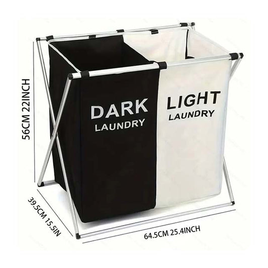 3-Section Foldable Laundry Sorter Basket - Metal & PVC with Waterproof Oxford Bags, Aluminum Frame for Home & Dormitory Clothes Storage