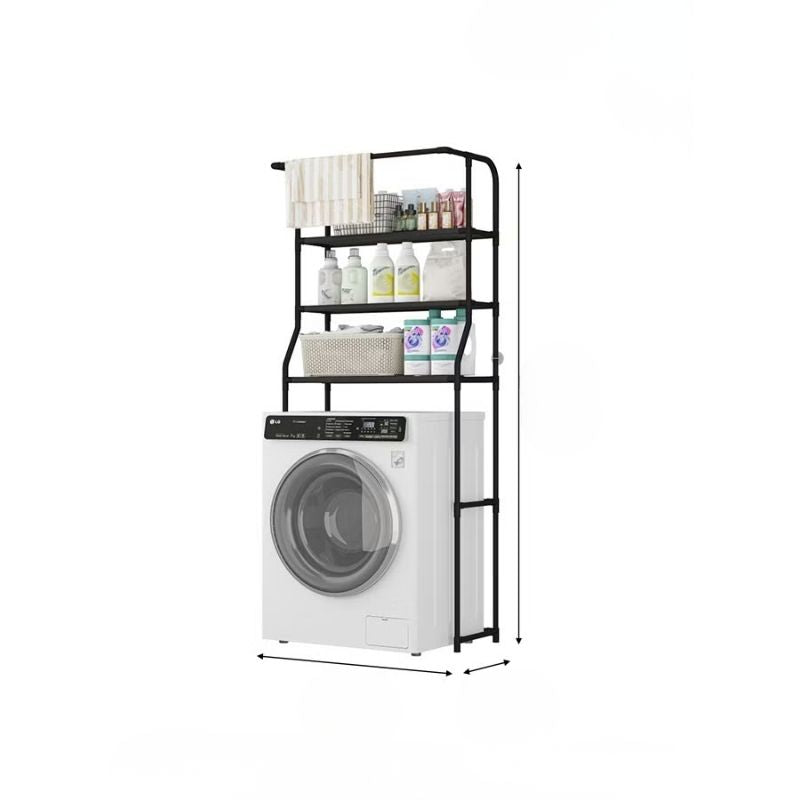3-Tier Over-the-Toilet & Washing Machine Storage Rack – Multi-Functional Laundry Room Organizer with Hanging Rod – Heavy-Duty Space-Saving Shelf for Bathroom & Laundry – Stable Floor-to-Ceiling Design (Black/White)