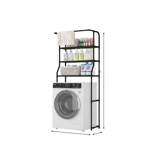 3-Tier Over-the-Toilet & Washing Machine Storage Rack – Multi-Functional Laundry Room Organizer with Hanging Rod – Heavy-Duty Space-Saving Shelf for Bathroom & Laundry – Stable Floor-to-Ceiling Design (Black/White)