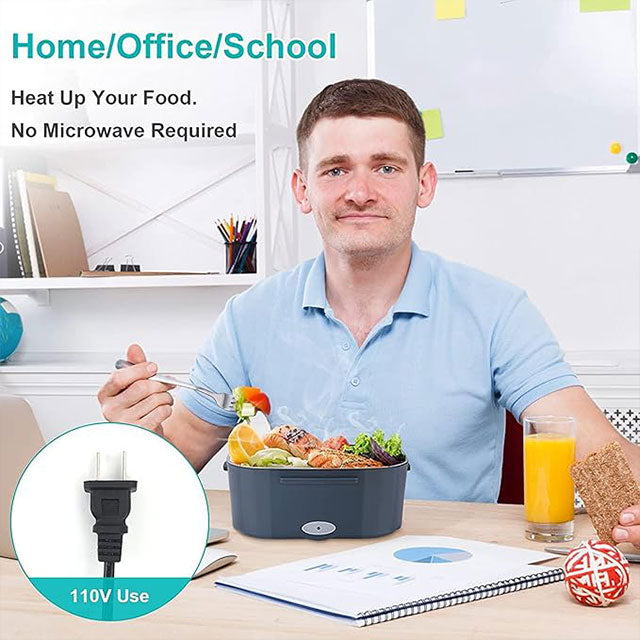 3-in-1 Electric Lunch Box Food Warmer – 60W High-Power Portable Food Heater for Car, Truck & Home (12V/24V/110V) with Detachable 304 Stainless Steel Container, Fork & Spoon