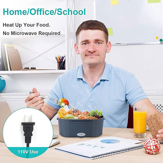 3-in-1 Electric Lunch Box Food Warmer – 60W High-Power Portable Food Heater for Car, Truck & Home (12V/24V/110V) with Detachable 304 Stainless Steel Container, Fork & Spoon