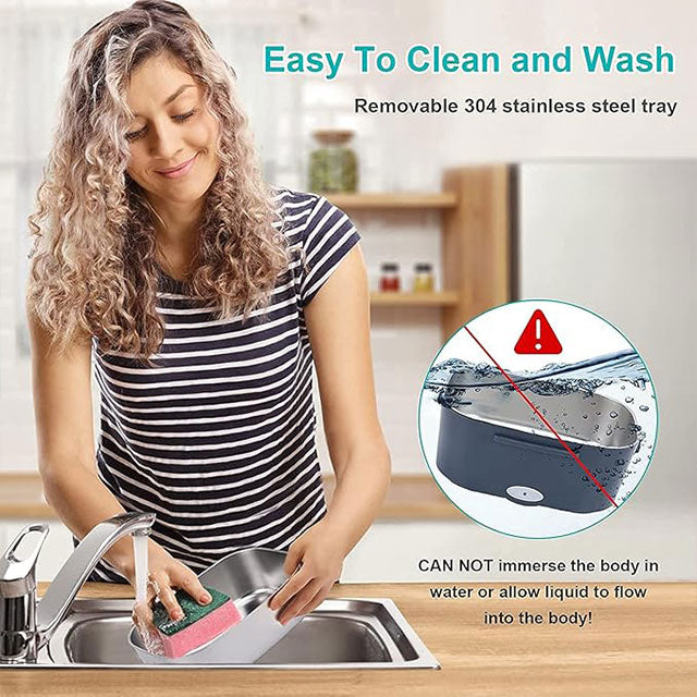 3-in-1 Electric Lunch Box Food Warmer – 60W High-Power Portable Food Heater for Car, Truck & Home (12V/24V/110V) with Detachable 304 Stainless Steel Container, Fork & Spoon