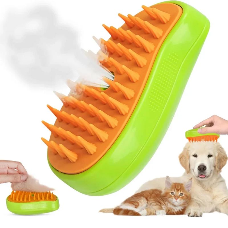 3-in-1 Electric Pet Steam Brush – Multifunctional Spray Grooming Tool for Cats & Dogs – Rechargeable Massage Comb for Shedding and Tangled Hair Removal