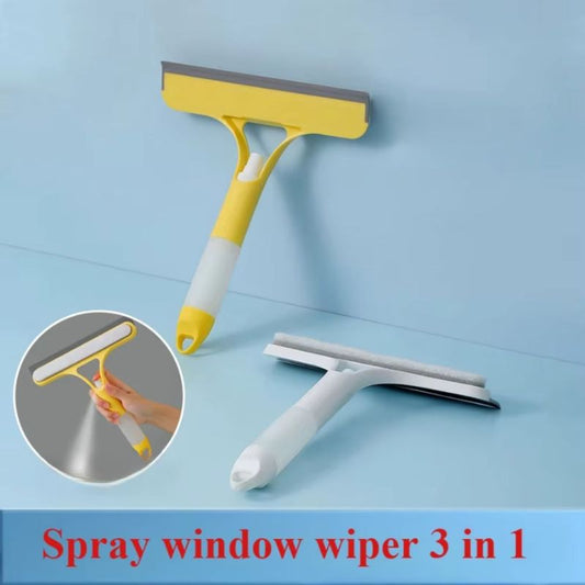 3-in-1 Multi-Functional Glass Cleaner – Built-in Watering Can & Integrated Scraper – All-Purpose Window Squeegee for Home, Bathroom, and Car (White/Blue/Yellow)