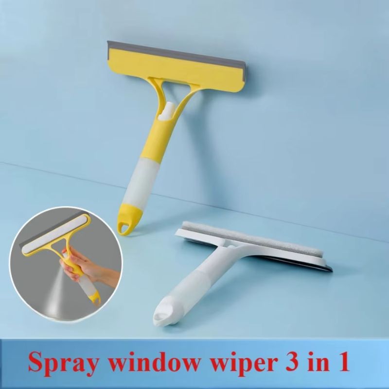 3-in-1 Multi-Functional Glass Cleaner – Built-in Watering Can & Integrated Scraper – All-Purpose Window Squeegee for Home, Bathroom, and Car (White/Blue/Yellow)