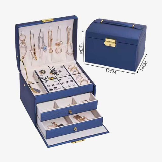 3-Layer Large Capacity Jewelry Storage Box – Beaded Pearl Necklace, Bracelet, Ring, Earrings, and Watch Organizer