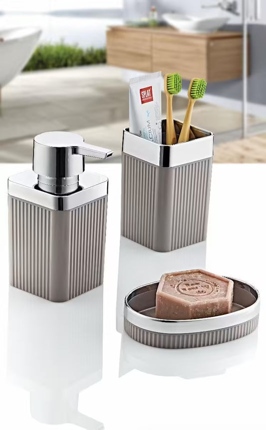 3 Pieces High Quality Acrylic Bathroom Decor Set (Light Grey x chrome)