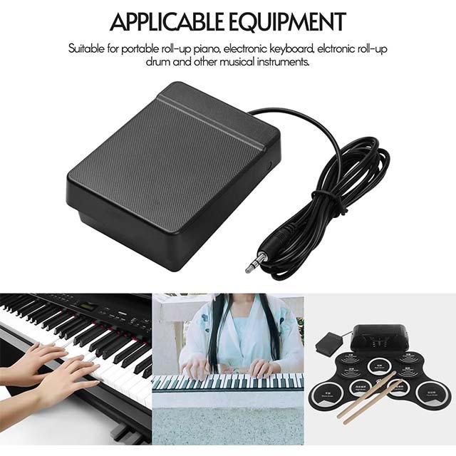 3.5mm Interface Compact Sustain Pedal - Universal Single Pedal for Musical Instruments, Portable Roll Up Piano, Electronic Keyboard, Electronic Roll Up Drum, Single Pedal, Sustain Pedal