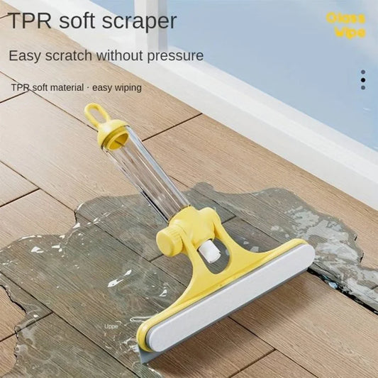 Multi-Purpose Glass Cleaning Brush with Built-In Spray Bottle – Window & Mirror Squeegee Cleaner with TPR Blade – 20 × 20 × 8 cm
